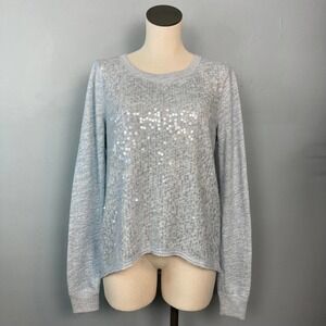 ABERCROMBIE & Fitch Heather Blue French Terry Sequin Front Top Size M Raw Hem
